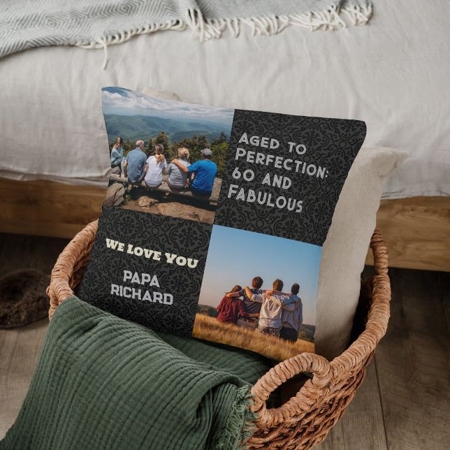 Coussin Collage photo personnalisé Cadeaux d'anniversaire  (60th Birthday Gifts for Men)