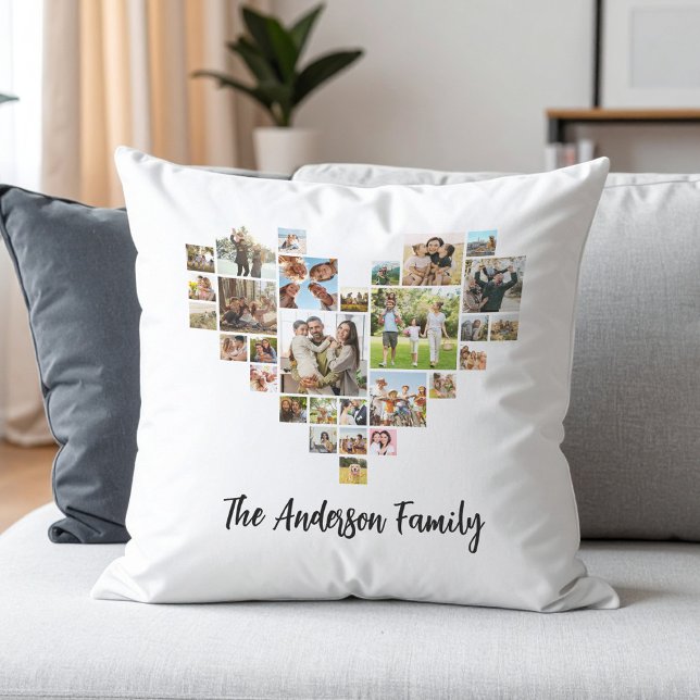 Coussin Collage photo personnalisé en forme de coeur de fa (Créateur téléchargé)