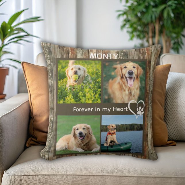 Coussin Collage photo personnalisé Rustic Pet Memorial (Créateur téléchargé)