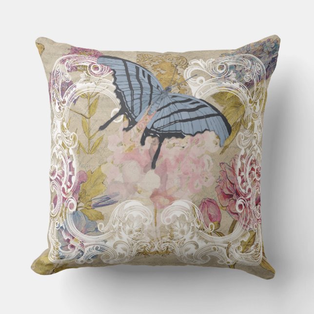 Coussin Collage romantique vintage papillon (Recto)