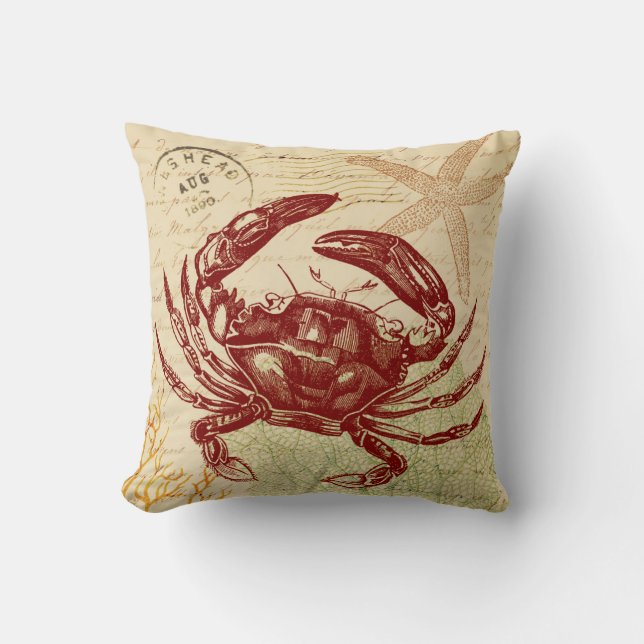 Coussin Collage rouge de crabe de bord de la mer (Recto)
