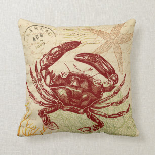 Coussin Collage rouge de crabe de bord de la mer