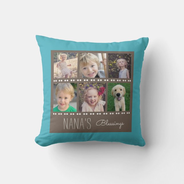 Coussin Collage Teal de photo des bénédictions de Nana et (Recto)