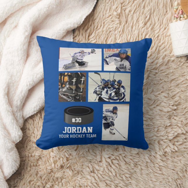 Coussin Collecte photo de hockey personnalisé Nom de l'équ (Couverture)