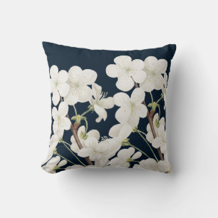 Coussin Collection Midnight Bloom : Fleurs Blanches sur Fo