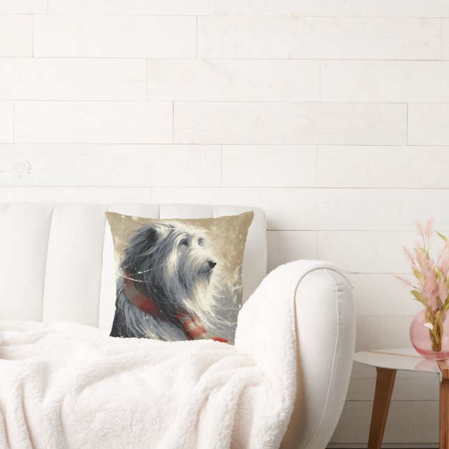 Coussin Collie À Poils Avec Écharpe D'Hiver À Rayures (Canapé)