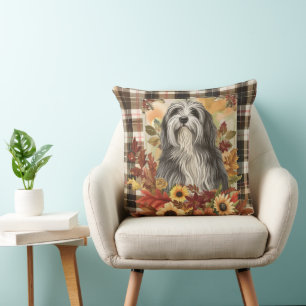 Coussin Collie Dog Automne Fleurs d'aquarelle