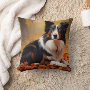 Coussin Collie frontalier à l'automne Feuilles automne Ins