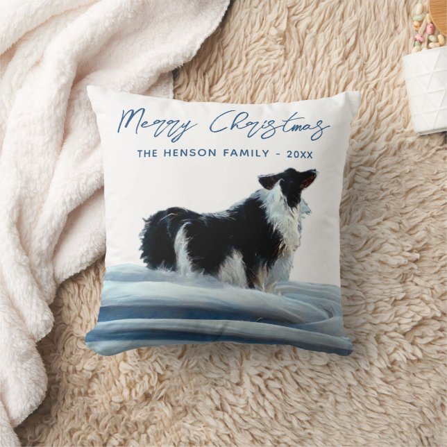 Coussin Collie frontière en hiver Neige Joyeux Noël (Couverture)