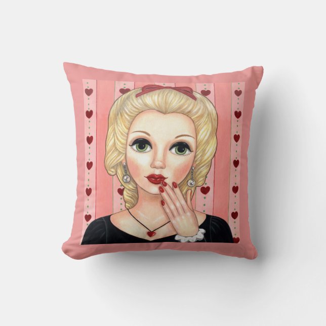 Coussin Collier Coeur Fille Blonde Tête Vase Lèvres Luscie (Recto)