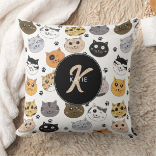 Coussin Coloré Cute Funny Chats & Paw Motif Monogramme