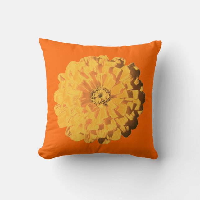 Coussin Coloré double face orange avec Fleur Jaune (Recto)