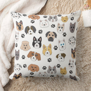 Coussin Coloré mignon Chiens amusants et Chien Paw Motif