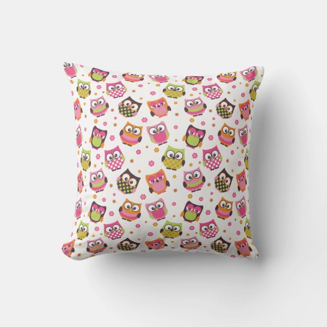 Coussin coloré mignon de hiboux (blanc) (Recto)