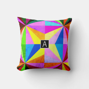 Coussin Coloré Moderne Multi-Coloré Géométrique   Monogram