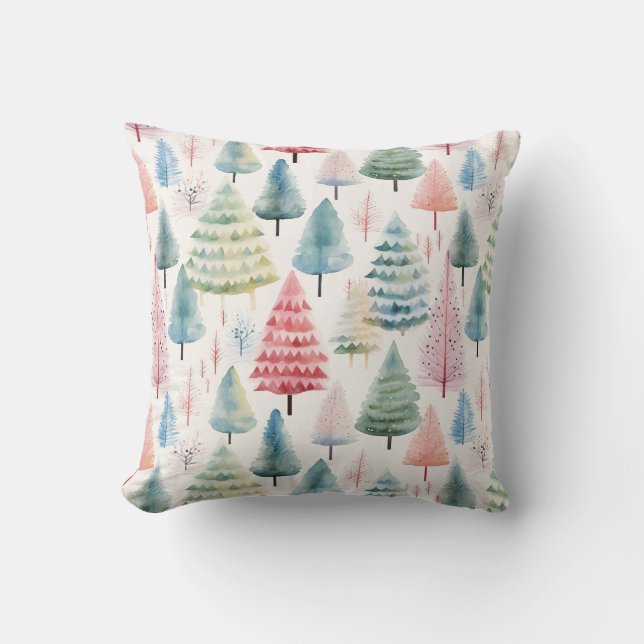 Coussin Coloré Pastel Pine de Noël Motif (Recto)