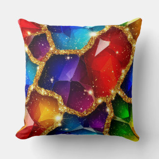 Coussin Colorful Gemstone Abstract With Gold Glitter Spark