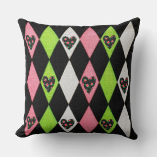 Coussin Colorful harlequin Print with Rose Hearts