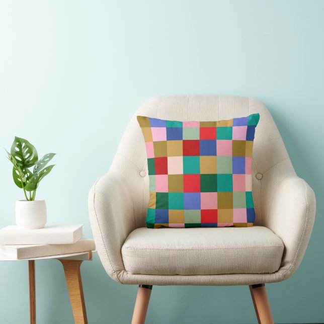 Coussin Colorful Patchwork Checkerboard Modern Geometric (Chaise)