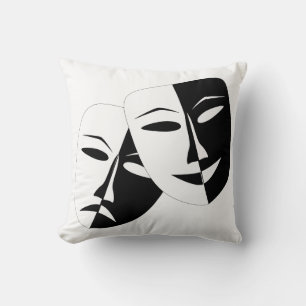 Coussin Comédie Tragédie Masque de théâtre noir et blanc
