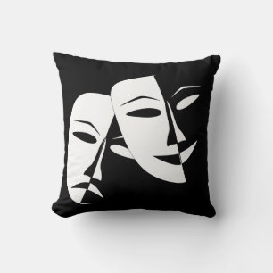 Coussin Comédie Tragédie Masque de théâtre noir et blanc
