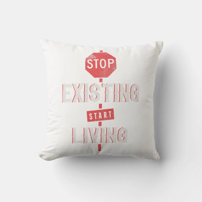 Coussin Commencer à vivre : Design typographique pour la v (Recto)