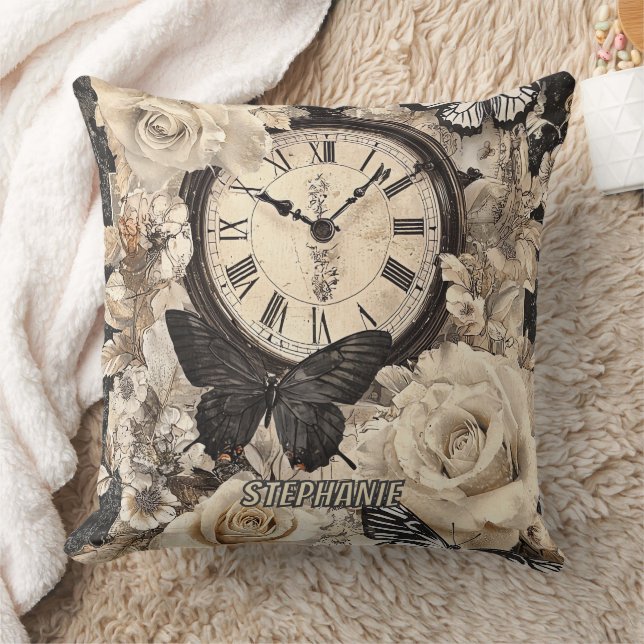 Coussin Compas vintage et papillon - Papier rustique (4) (Couverture)