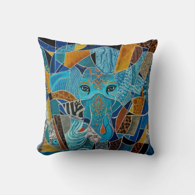 Coussin Composition colorée Abstraite des éléphants (Recto)