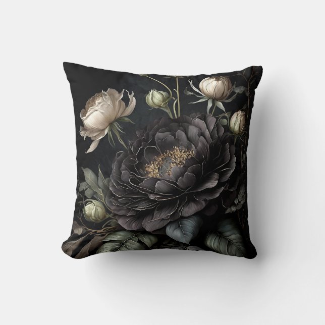 Coussin Composition de rose gothique Fleur noire (Recto)