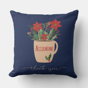 Coussin Comptable Merci à Noël Poinsettias