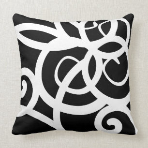 Coussin Concepteur abstrait moderne blanc et noir lombaire