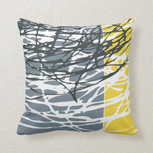 Coussin Conception abstraite dans le gris et le jaune
