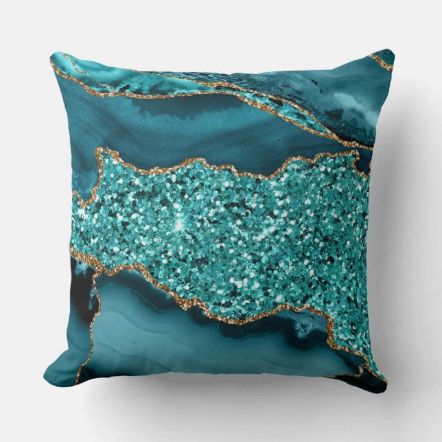 Coussin Conception Abstraite Dorée avec Paillettes de Géod (Recto)