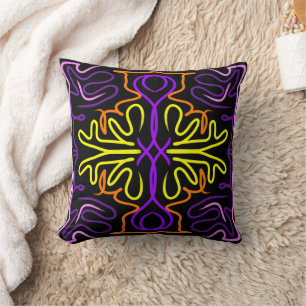 Coussin Conception Abstraite violet, jaune, orange et rose