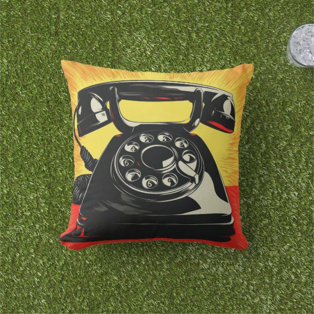 Coussin Conception Art Pop Téléphone Mi-Siècle Rétro (Herbe)