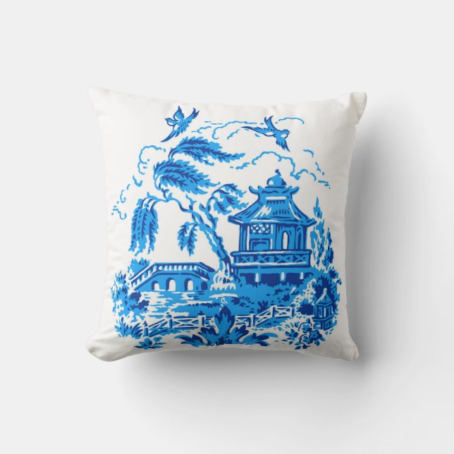 Coussin Conception bleue bleue et blanche de saule de la (Recto)