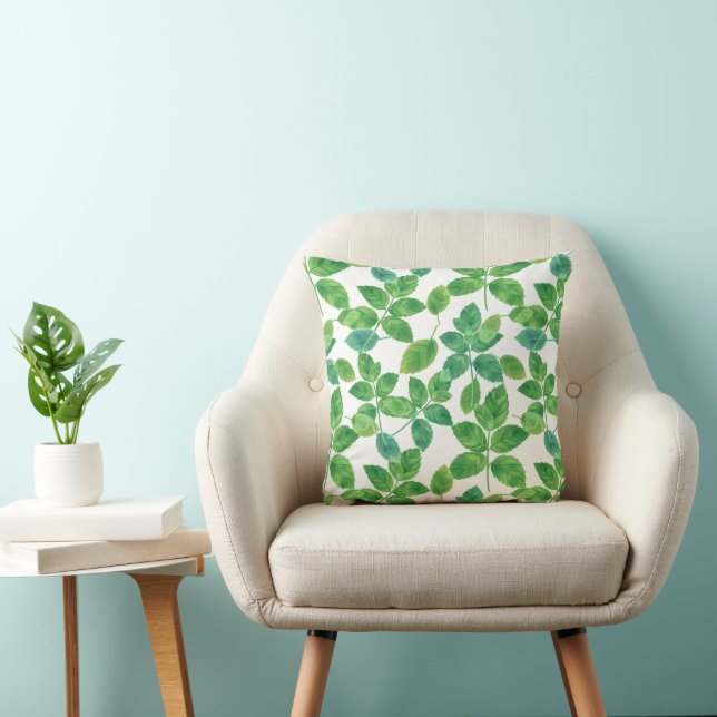 Coussin Conception botanique à l'aquarelle de feuilles de  (Chaise)