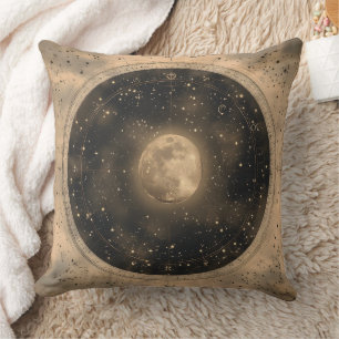 Coussin Conception céleste de Pleine lune Vintage rustique