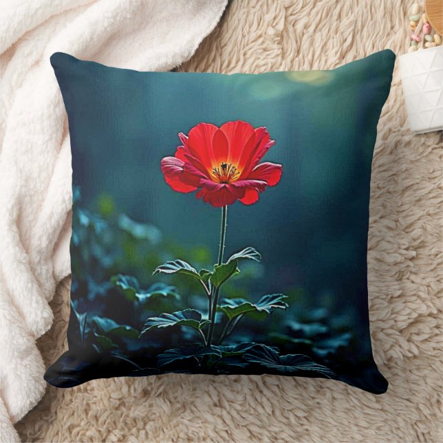 Coussin Conception centrée sur une seule fleur rouge (Couverture)