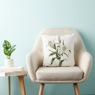 Coussin Conception d'art botanique moderne de lys blancs