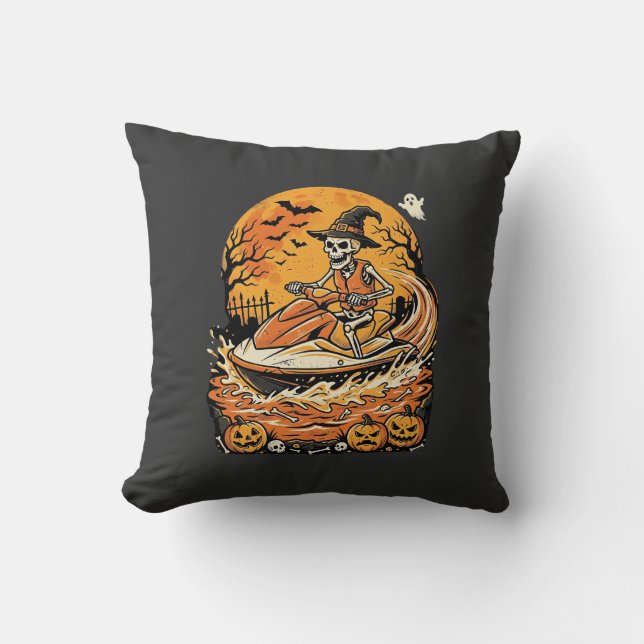 Coussin Conception de citrouille de sorcière de squelette  (Recto)