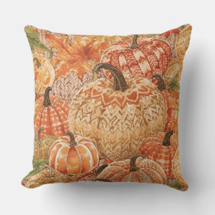 Coussin Conception de Crochet de patchet vintage, Citrouil