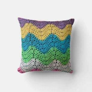 Coussin Conception de Crochet Rainbow Zigzag 