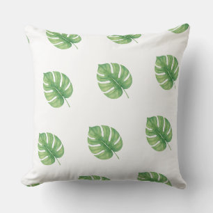 Coussin Conception de feuille de Monstera verte.