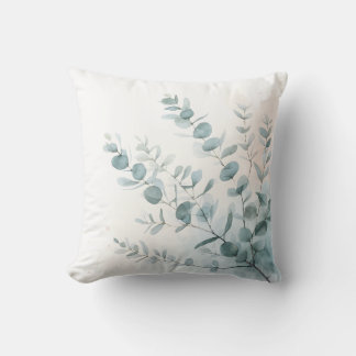 Coussin Conception de feuilles d'eucalyptus à l'aquarelle