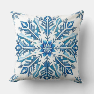 Coussin Conception de flocon de neige bleu complexe 