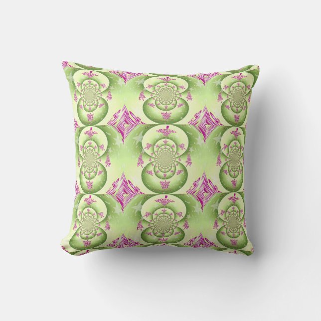 Coussin Conception de fractale verte et violette (Recto)
