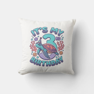 Coussin Conception de gravure vintage tortue 3e anniversai