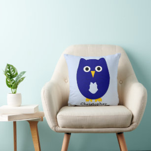 Coussin Conception de hibou bleu fond personnalisé de n'im