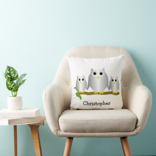 Coussin Conception de hiboux argentés personnalisés